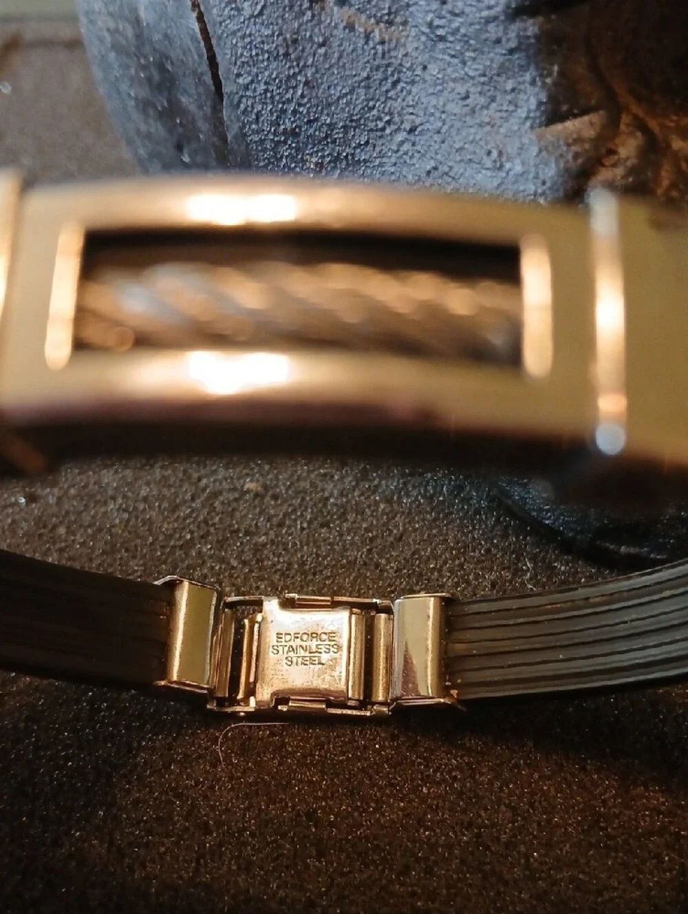 Men's Black and Silver Cable Accent Bracelet - Modern Stainless Style